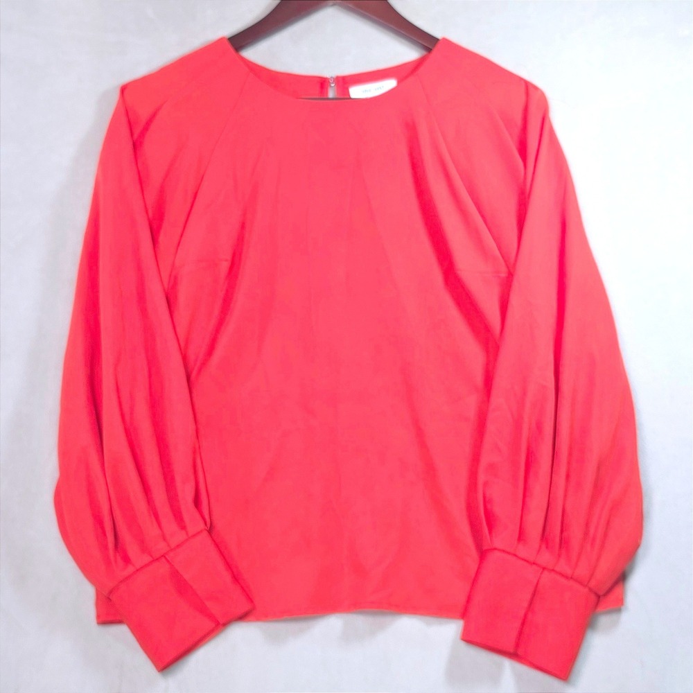 Nine West Womens Red Balloon Sleeve Blouse Keyhole Back Pleated Cuff Top Size M